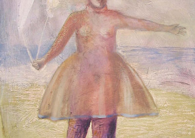 Character with feathers in hand